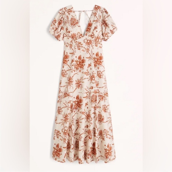 ABERCROMBIE Puff Sleeve Slim Poplin Midi Dress - Picture 3 of 6